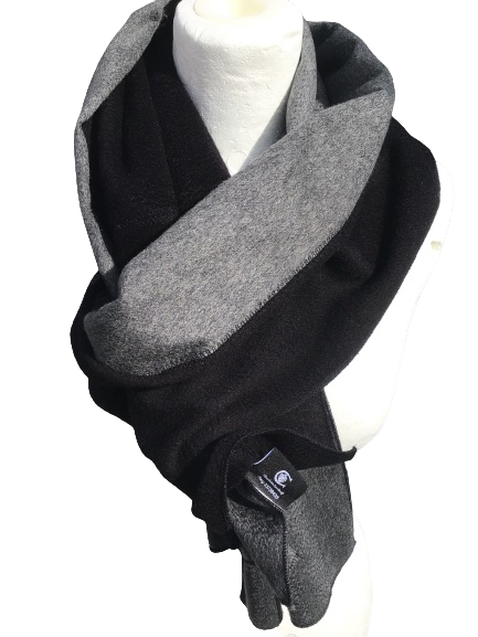 Silk Cashmere Lightweight Scarf Black Navy Check 180x50cm